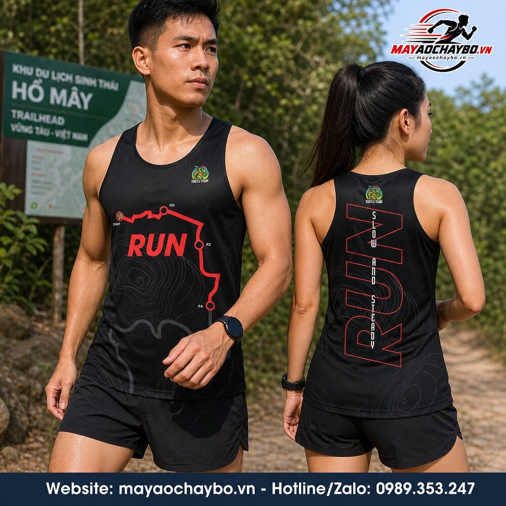 Áo singlet Turtle Team đen đỏ trên người mẫu nam nữ