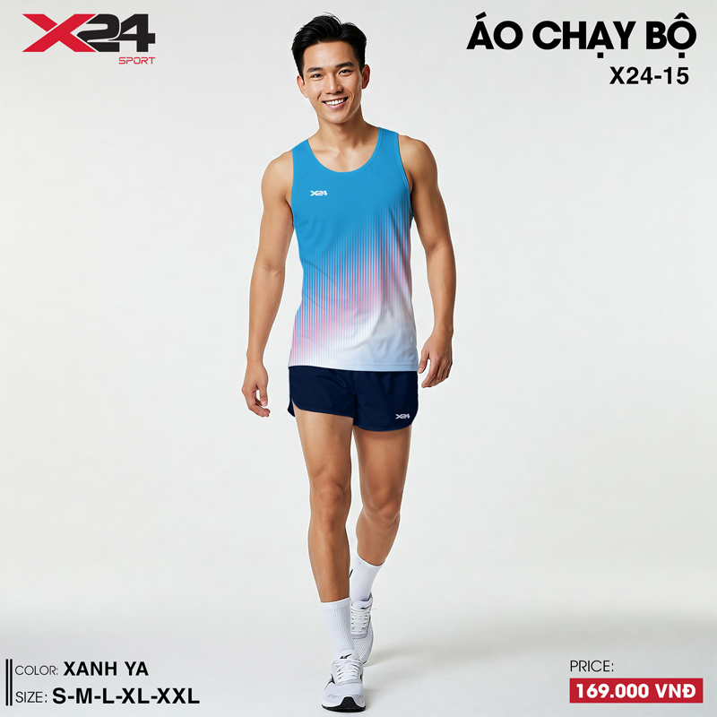 Áo chạy bộ xanh ya sát nách phối màu thoáng khí
