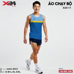 Áo chạy bộ xanh bích phối sọc vàng cao cấp