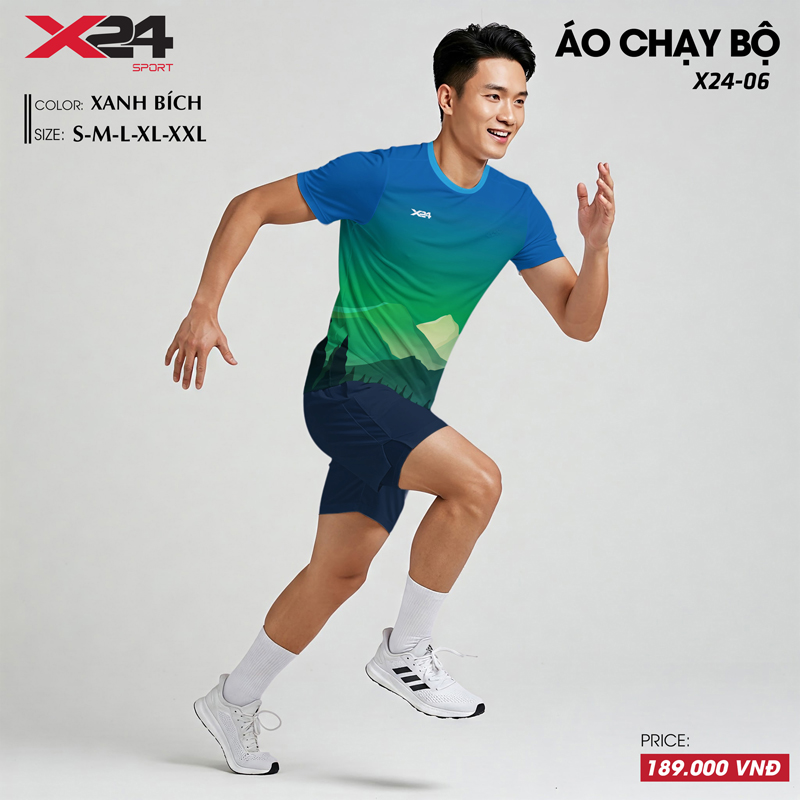 Áo chạy bộ nam màu xanh bích phối gradient - thiết kế thoáng mát, năng động
