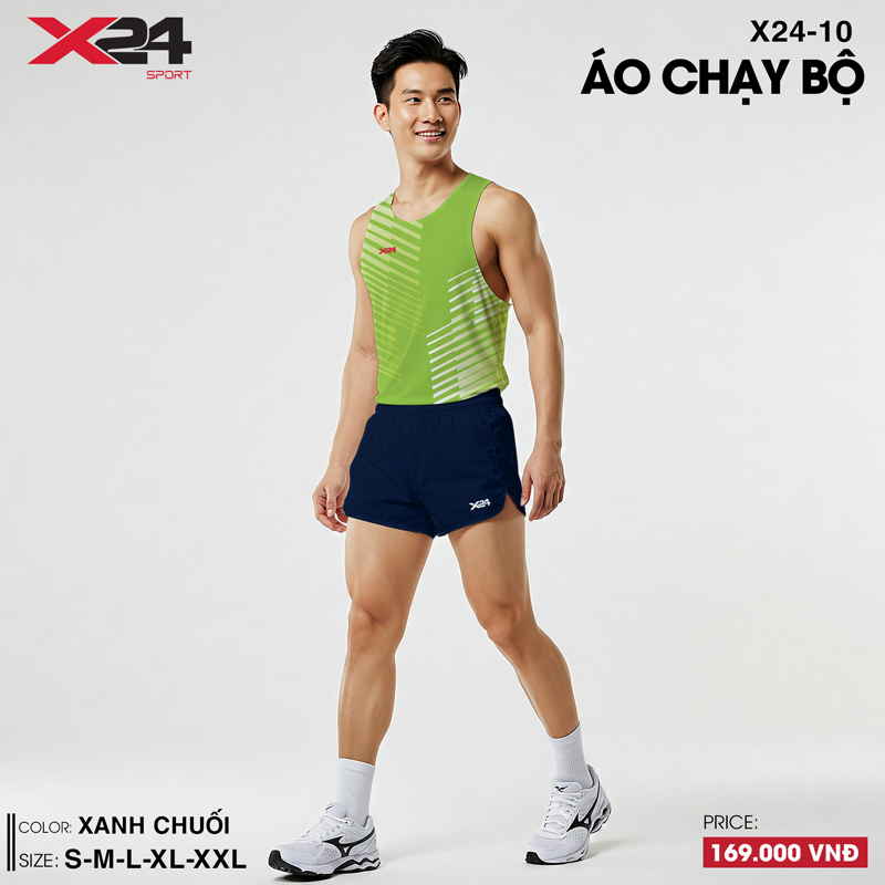 Áo chạy bộ nam màu xanh chuối thiết kế sát nách thể thao