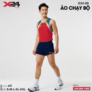 Áo chạy bộ màu đỏ phối xanh vàng năng động