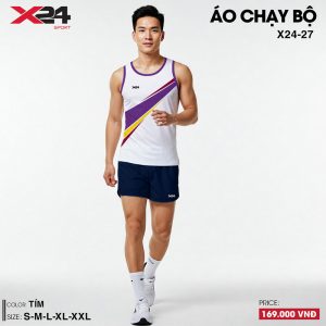 Áo chạy bộ không tay trắng phối tím vàng đỏ - Thiết kế thể thao năng động