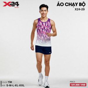 Áo chạy bộ màu tím phối trắng họa tiết pixel cá tính