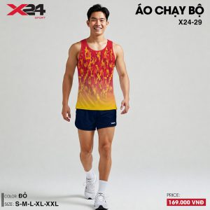 Áo chạy bộ nam màu đỏ chuyển vàng – Thiết kế năng động, thoáng mát