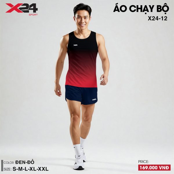 Áo chạy bộ nam ombre đen đỏ sát nách thoáng khí