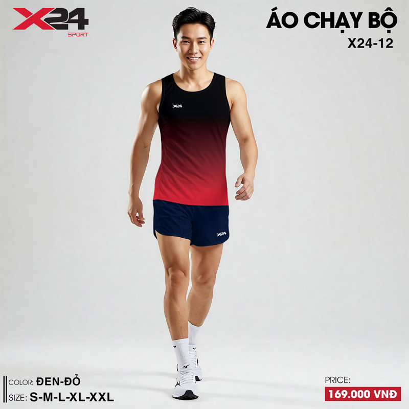 Áo chạy bộ nam ombre đen đỏ sát nách thoáng khí