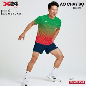 Áo chạy bộ đỏ phối xanh lá – Gradient năng động