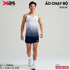 Áo chạy bộ nam màu trắng phối xanh navy thiết kế gradient năng động
