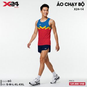 Áo chạy bộ nam màu đỏ phối xanh vàng – Năng động, nổi bật