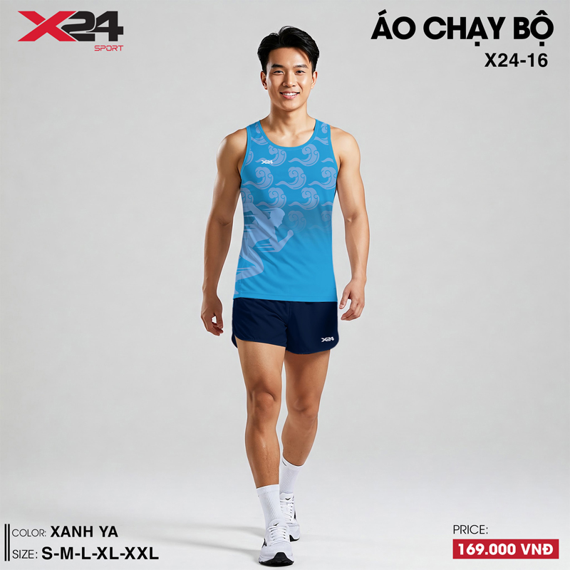 Áo chạy bộ nam màu xanh ya thiết kế không tay thoáng mát