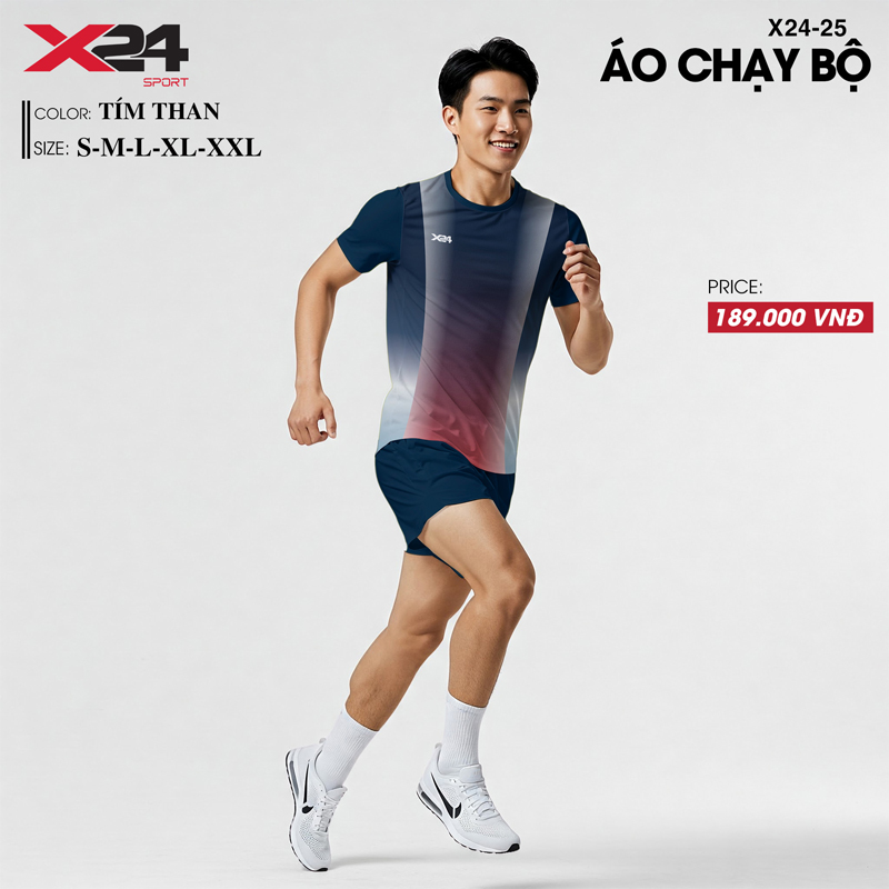 Áo chạy bộ nam màu tím than phối đỏ rượu vang thể thao