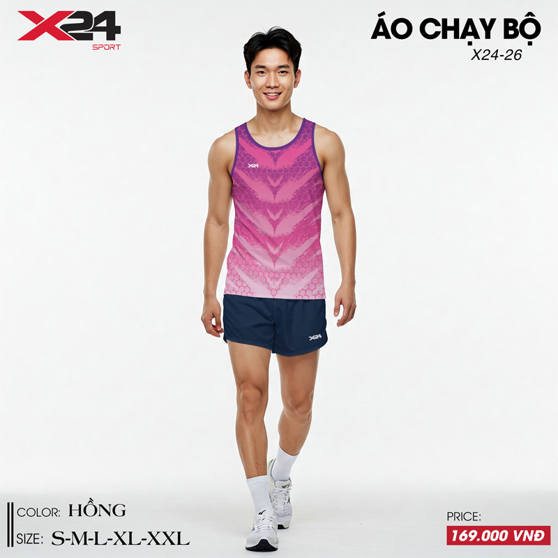 Áo chạy bộ họa tiết lục giác màu hồng gradient