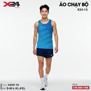 Áo chạy bộ nam màu xanh ya phối họa tiết chéo năng động