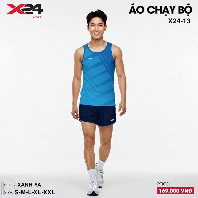 Áo chạy bộ nam màu xanh ya năng động họa tiết chéo