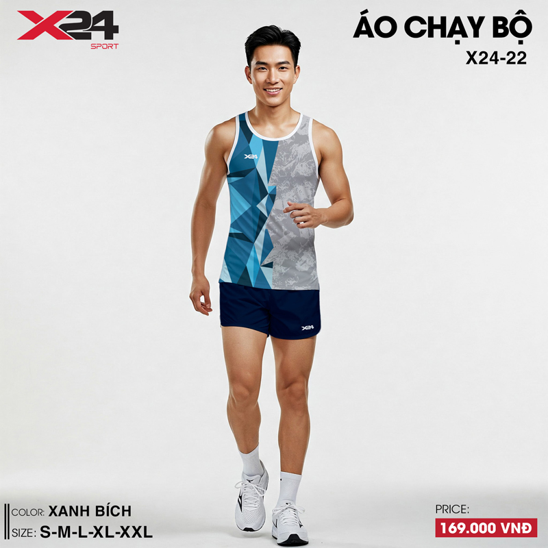 Áo chạy bộ nam không tay màu xanh bích - xám, chất thể thao thấm hút
