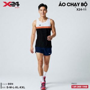 Áo chạy bộ nam nữ màu đen phối cam trắng thể thao cá tính