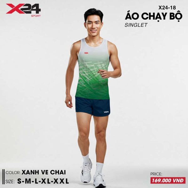 Áo chạy bộ xanh ve chai họa tiết chuyển động - Singlet thoáng khí - Hình ảnh 2