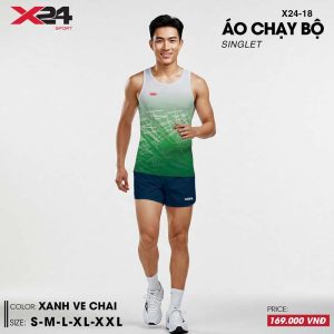 Áo chạy bộ xanh ve chai họa tiết chuyển động - Singlet thoáng khí