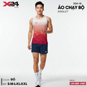 Áo chạy bộ đỏ chuyển sắc họa tiết kẻ chéo năng động
