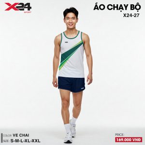 Áo chạy bộ nam màu trắng phối xanh - Thiết kế không tay thoáng mát