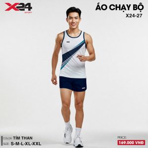 Áo chạy bộ nam màu trắng sọc tím than và xanh dương – Mát mẻ & linh hoạt cho mùa hè