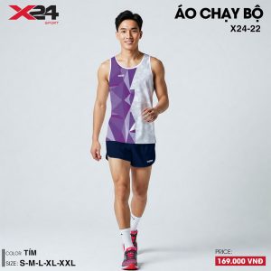 Áo chạy bộ nam màu tím trắng kiểu dáng thể thao sát nách