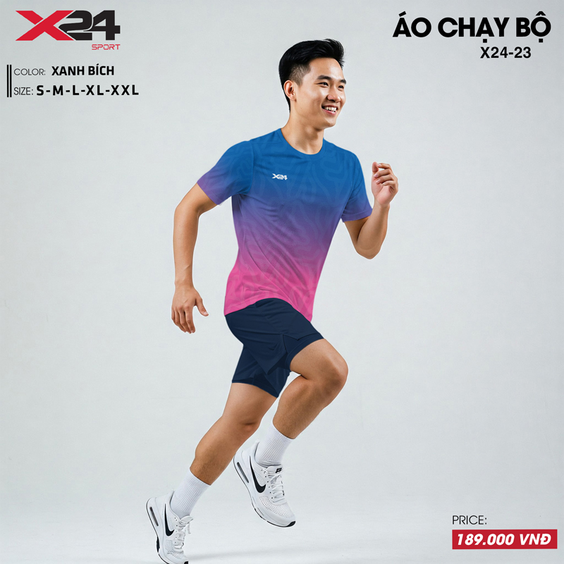 Áo chạy bộ nam xanh bích hồng tím thiết kế thể thao coolmax
