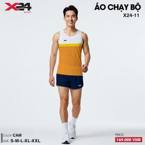 Áo chạy bộ nam màu cam đất phối trắng vàng - Thoáng khí, siêu nhẹ