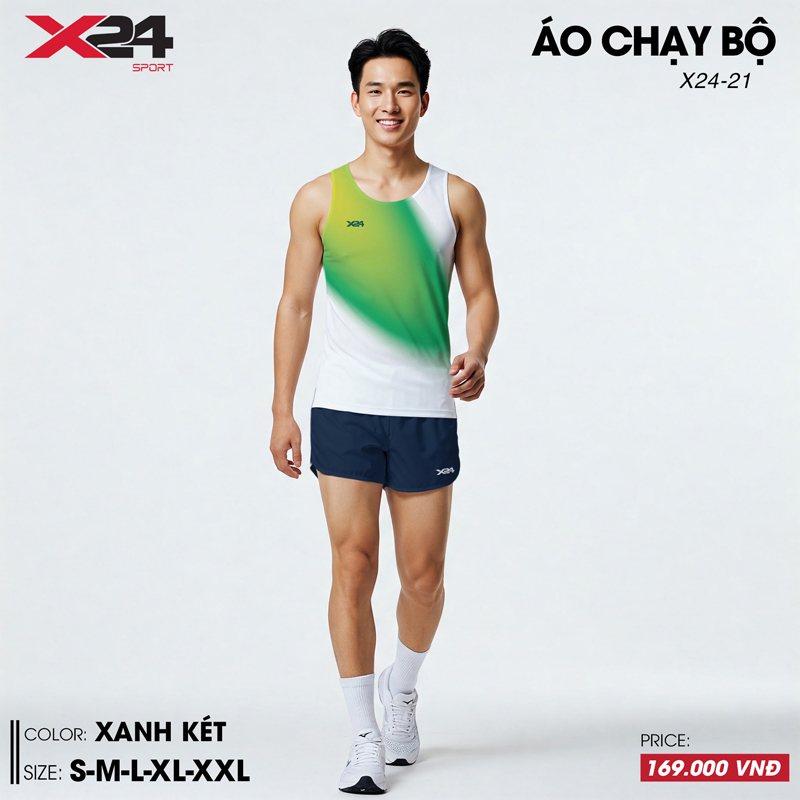 Áo chạy bộ nam màu trắng phối xanh két kiểu dáng thể thao năng động