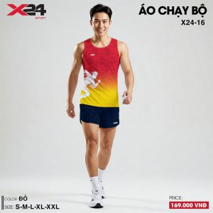 Áo chạy bộ sát nách đỏ vàng năng động