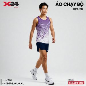 Áo chạy bộ nam màu tím phối trắng - thiết kế họa tiết hình học cá tính