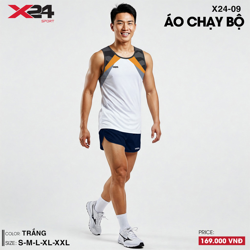 Áo chạy bộ màu trắng phối xám cam sát nách năng động