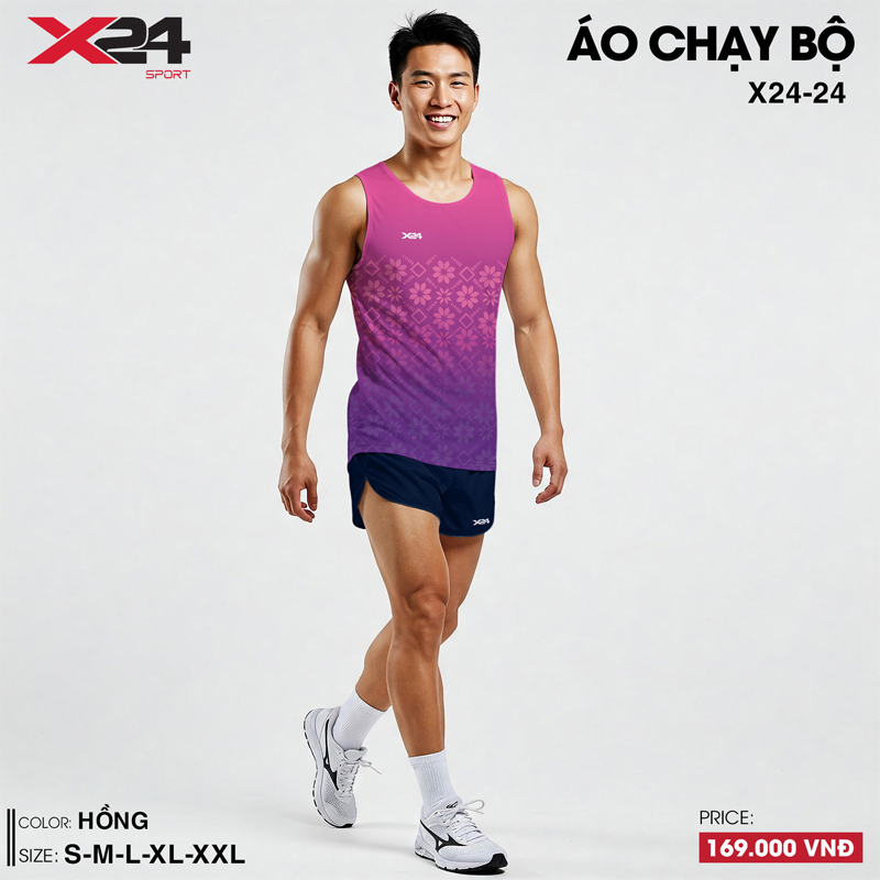 Áo chạy bộ nữ màu hồng ombre tím cá tính, kiểu sát nách cho chạy bộ mùa hè