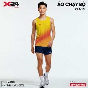Áo chạy bộ nam màu vàng nổi bật với họa tiết chuyển sắc hiện đại