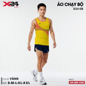Áo Chạy Bộ Màu Vàng Năng Động Phối Nâu Cam – Thiết Kế Ba Lỗ Thoáng Mát