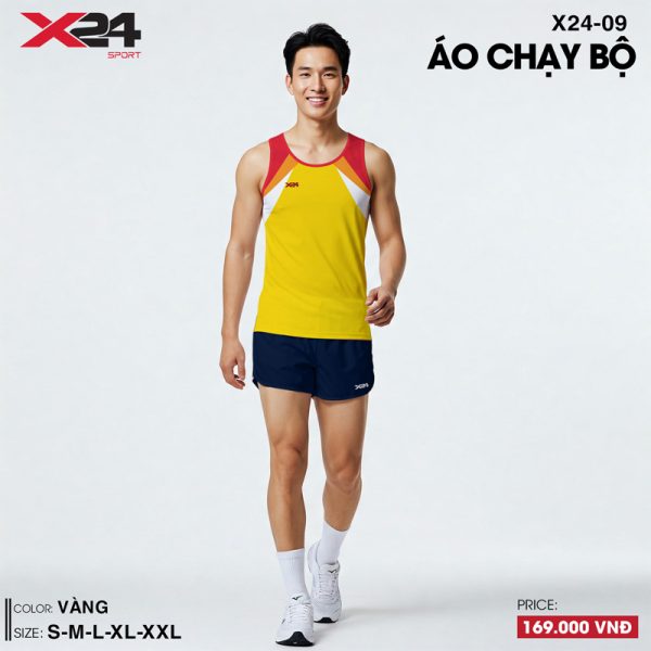 Áo chạy bộ ba lỗ màu vàng tươi phối đỏ trắng - Hình ảnh 2