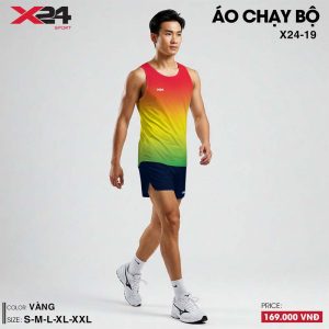 Áo chạy bộ nam phối màu đỏ vàng xanh nổi bật