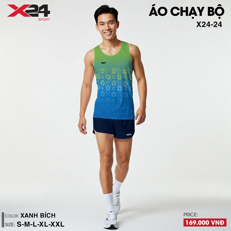Áo chạy bộ nam màu xanh gradient họa tiết đối xứng