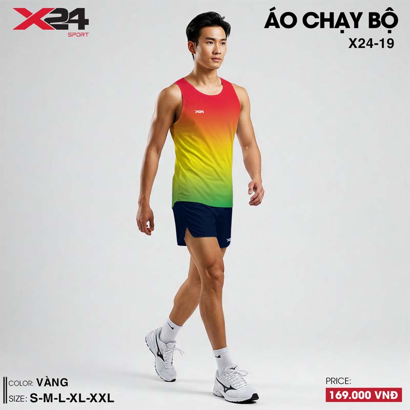 Áo chạy bộ nam phối màu đỏ vàng xanh nổi bật