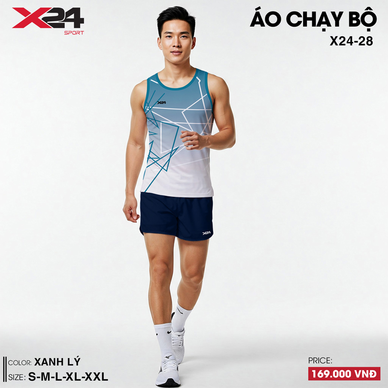 Áo chạy bộ nam xanh lý phối trắng kiểu dáng thể thao hiện đại