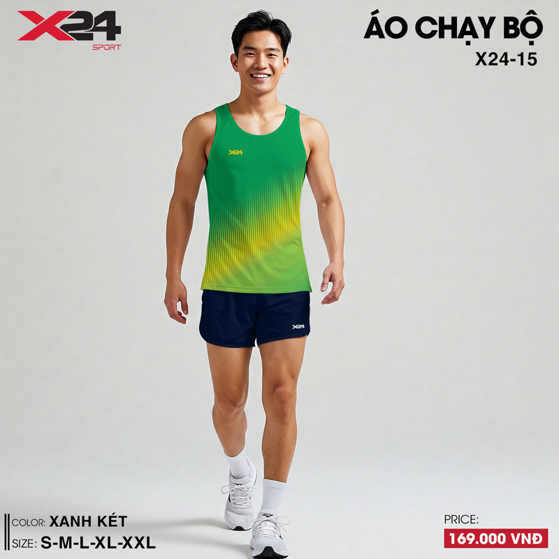 Áo chạy bộ nam màu xanh két ombre vàng kiểu tank top