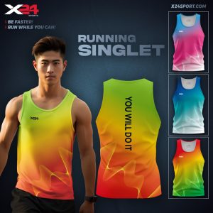Áo chạy bộ màu gradient năng động đỏ – vàng – cam