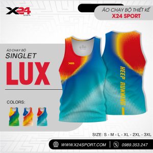 Áo chạy bộ Singlet LUX phối màu đỏ cam nổi bật