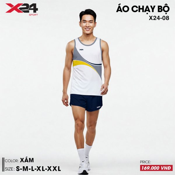 Áo chạy bộ màu trắng phối xám vàng cá tính - Hình ảnh 2