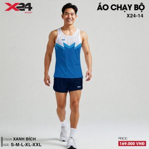 Áo chạy bộ nam xanh bích phối trắng họa tiết đỉnh núi thời trang