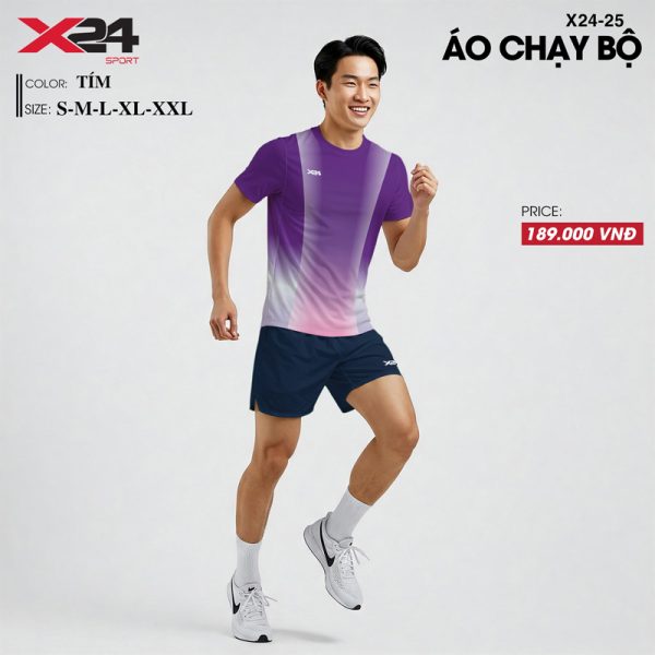 Áo chạy bộ nữ phối tím hồng loang thời trang và năng động - Hình ảnh 2