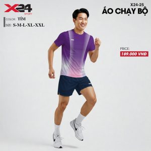 Áo chạy bộ nữ phối tím hồng loang thời trang và năng động