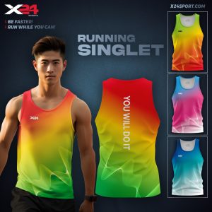 Áo chạy bộ màu gradient đỏ cam vàng – thiết kế động lực YOU WILL DO IT