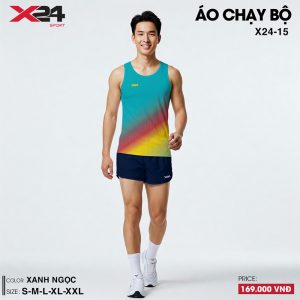 Áo chạy bộ nam xanh ngọc họa tiết chuyển sắc thời trang